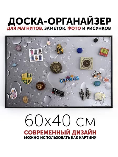 Магнитная настенная доска АртБорд "Гравитация", черный, с полимерным матовым покрытием, 60х40 см, в тонком алюминиевом багете.