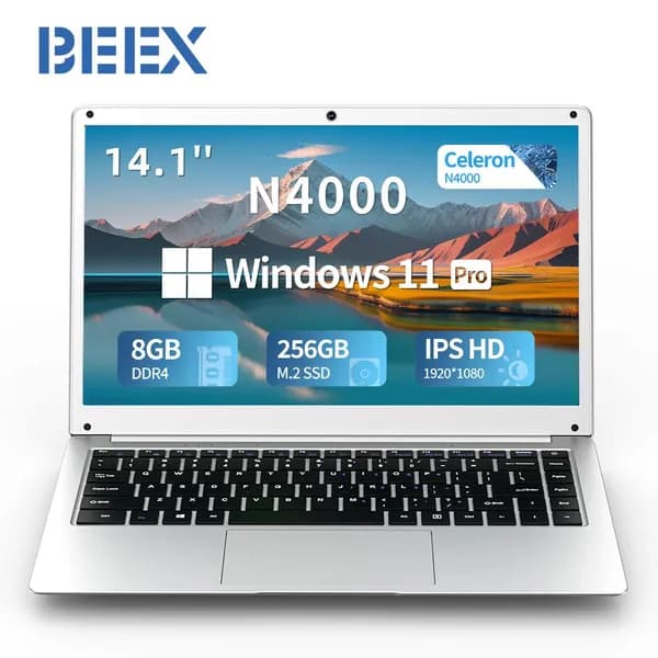 BEEX ноутбук,нетбук для работы и учебы Ноутбук 14.1", Intel Celeron N4000, RAM 8 ГБ, SSD 128 ГБ, Intel UHD Graphics 600, Windows Pro, серебристый, Русская раскладка