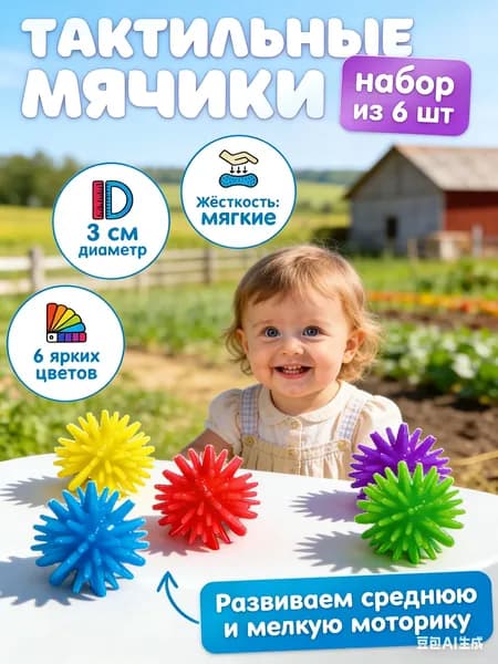 Массажные шарики Су-Джок (аналог) 1 см, набор 6 шт для точечного массажа пальцев, стимуляция активных точек