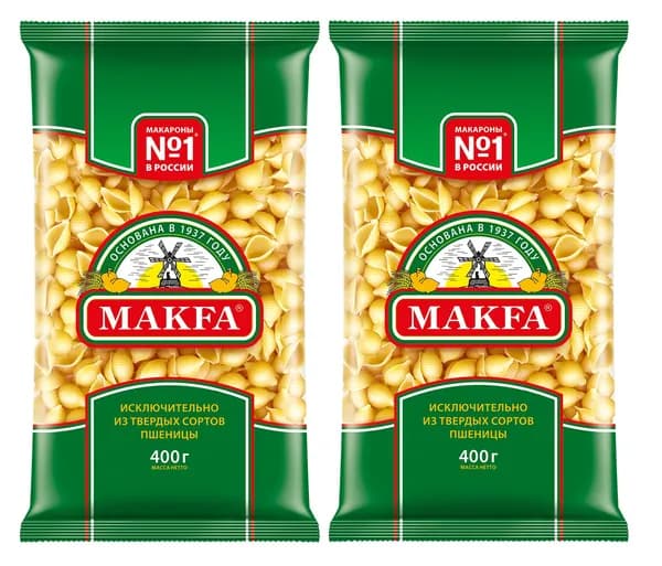 Изделия макаронные Ракушки тм"MAKFA" 400гр * 2 пачки