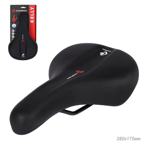 Седло вдля велосипеда MTB COMIRON KELLY 280x175, Технологии: ED, Soft surface. Верх: лайкра, Цвет: Чёрный Красный