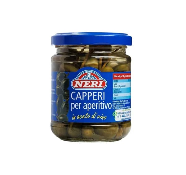 Каперсы на ветке в винном уксусе Neri 200/90 г, для закусок, салатов, рыбы, стеклянная банка