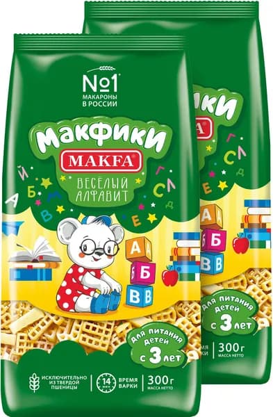 Макароны Makfa Макфики: веселый алфавит, 300 г х 2 шт