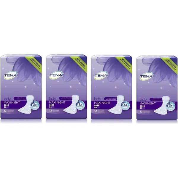 TENA Lady Maxi Night, прокладки для ночного мочевого пузыря, 6 капель, 12x4(48) шт.