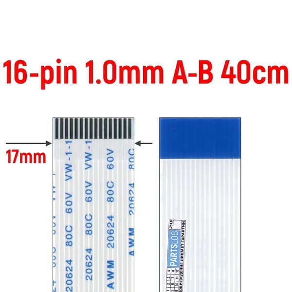 FFC Шлейф 16-pin Шаг 1.0mm Длина 40cm Обратный A-B AWM 20624 80C 60V VW-1