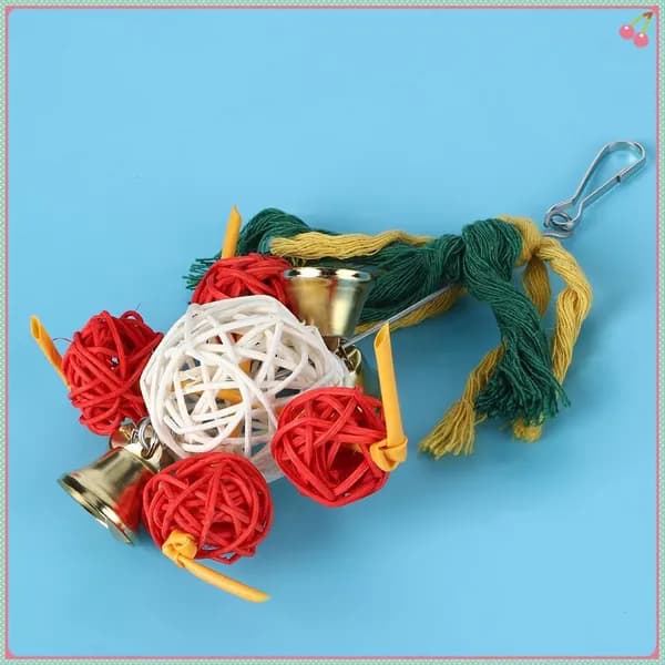 Игрушка для попугаев, с колокольчиком, из ротанга, безопасная и яркая, для активных птиц