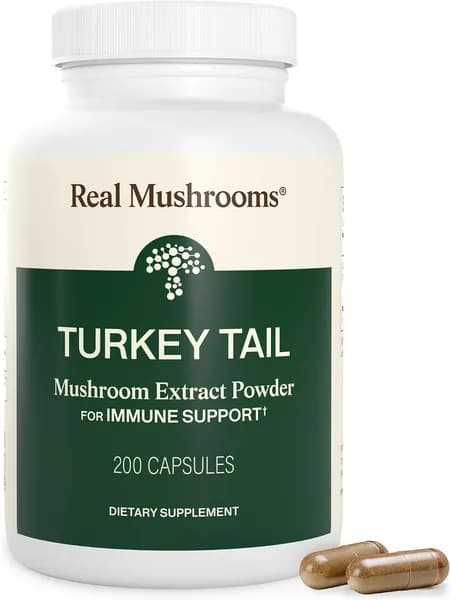 Real Mushrooms Turkey Tail Capsules - органический грибной экстракт для ежедневного здоровья, гармонии кишечника