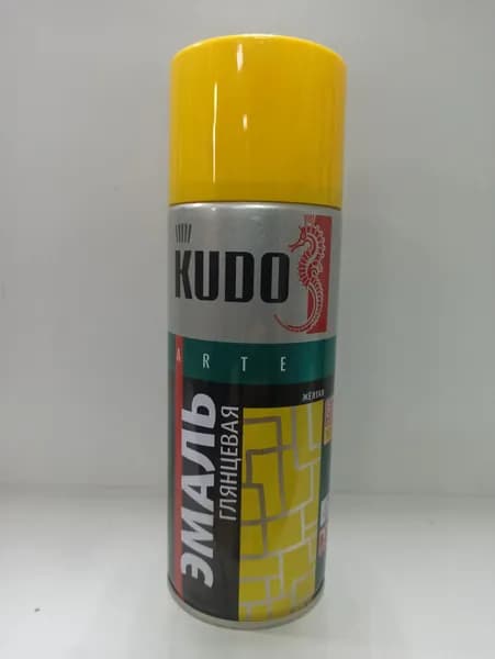 KUDO Аэрозольная краска Гладкая, Алкидная, Глянцевое покрытие, 0.52 л, желтый