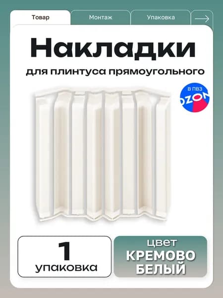 Ideal Накладки для плинтуса прямоугольные "Дюра" / 80 мм, кремово-белый