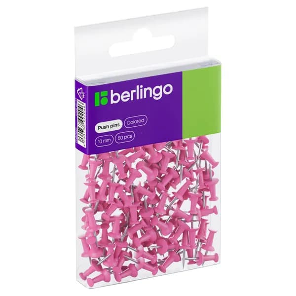 Кнопки силовые Berlingo, 50шт., цветные, ПВХ упак., европодвес, розовые (PN5030c)