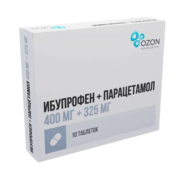 Ибупрофен+Парацетамол таблетки, покрытые пленочной оболочкой 400мг+325мг 10шт