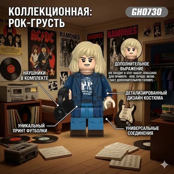 Конструктор Минифигурка Очень странные дела - Робин Бакли (Stranger Things Robin), коллекционная фигурка с наушниками и сменным лицом, GH0730