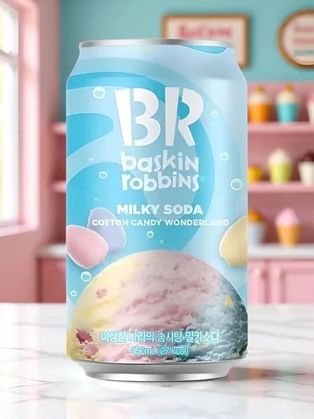 Напиток газированный Baskin Robbins Milky Soda вкус мороженого и сахарной ваты 350 мл, Южная Корея