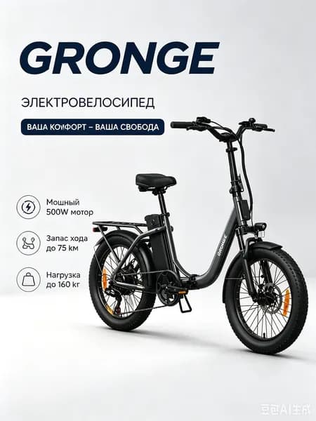 QRONGE Электровелосипед полноприводный 48V/15Ah/чёрный