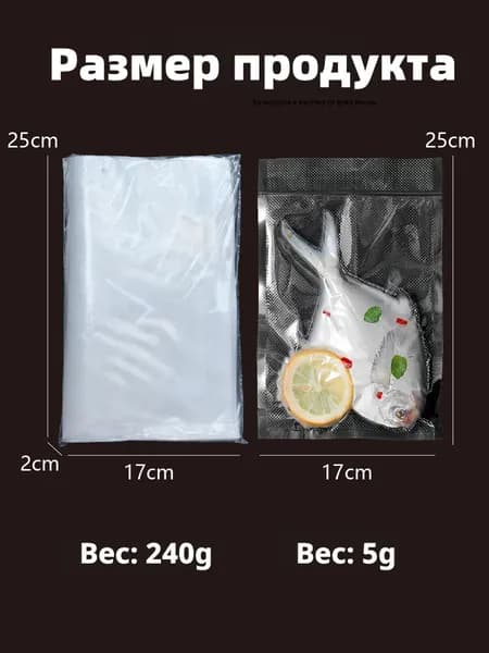 Рифленые вакуумные пакеты для хранения и заморозки продуктов. Прозрачные, размеры 17cm* 25cm По 50 штук в упаковке. 1шт