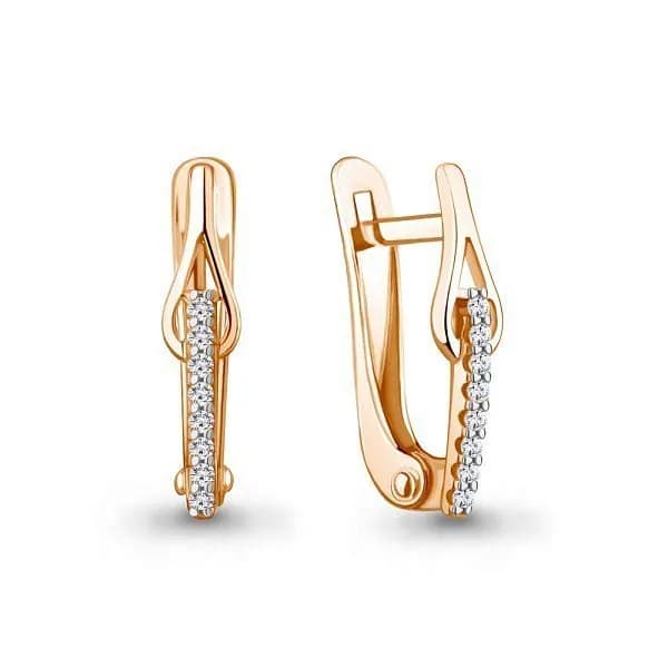 Серьги из красного золота 375 пробы с фианитами / 15*3 мм