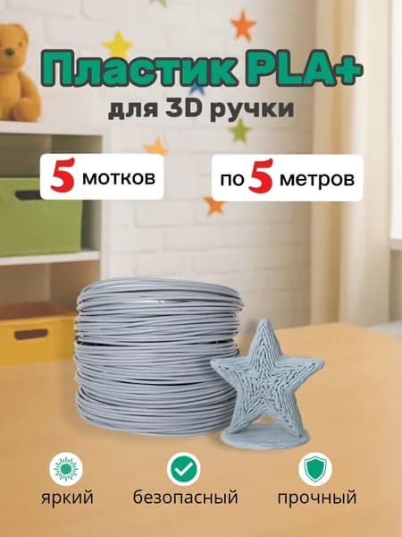 Набор пластика PLA+ для 3D ручки, серый