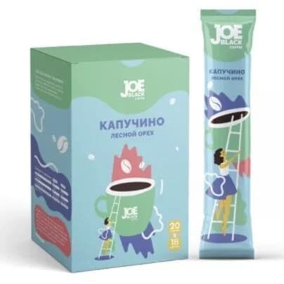 Напиток кофейный растворимый 3в1 Капучино лесной орех 18гр*20шт тм"JOE BLACK"