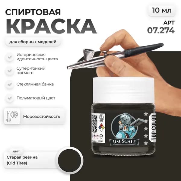 Спиртовая краска для сборных моделей Jim Scale: Старая резина матовый 10мл