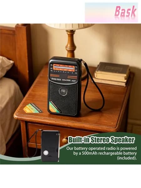 Портативное карманное радио AM/FM/SW. "TG-66", с аккумулятором 500mAh, динамиком 3W и разъёмом Type-C / для наушников