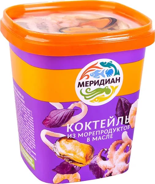 Морской коктейль МЕРИДИАН из морепродуктов в масле, 415г / Морепродукты