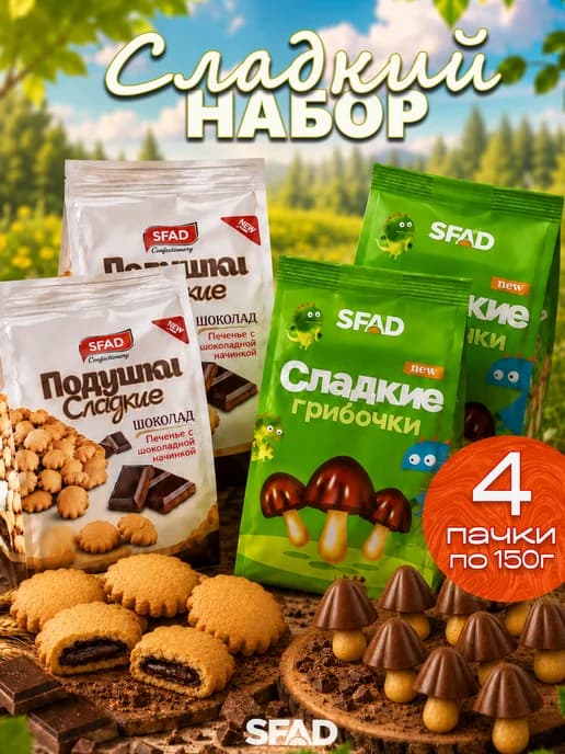 Печенье с шоколадной начинкой и грибочки набор