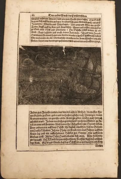 Антикварная гравюра кораблекрушение 1663 год.