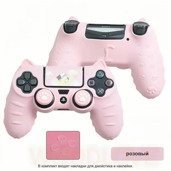 Чехол для контроллера PS4 / Мягкий силиконовый чехол Mark Life с милыми котоушками / анти скольжение и потоотделение