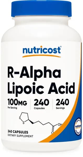 Nutricost R-альфа-липоевая кислота 100 мг, 240 капсул - вегетарианские шапки, для веганов, без ГМО, без глютена