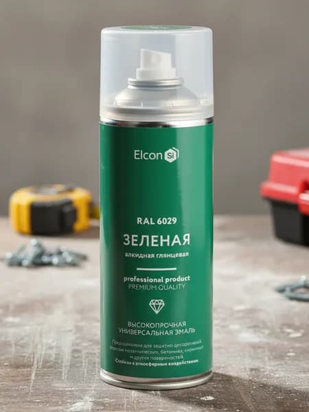 Эмаль аэрозольная Elcon универсальная, алкидная, глянцевая, зеленая (RAL 6029), 520 мл