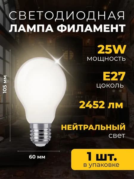 Светодиодная лампа лофт филамент Smartbuy-A60-25Вт/4000К/E27 1 шт., матовая