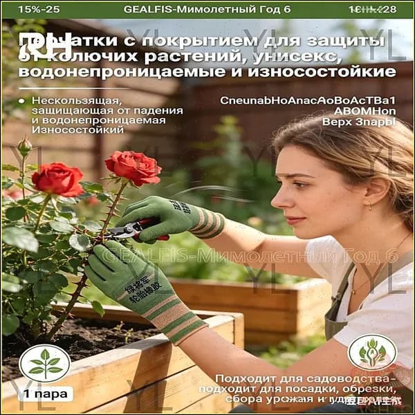 GEALFIS Перчатки от шипов роз защитные садовые непромокаемые с покрытием для обрезки кустов унисекс