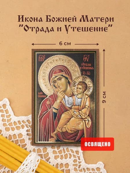Икона Божией Матери "Отрада и Утешение" освященная на МДФ 6х9 Духовный Наставник