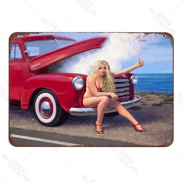 Табличка металлическая интерьерная Pin-Up Девушка Пинап