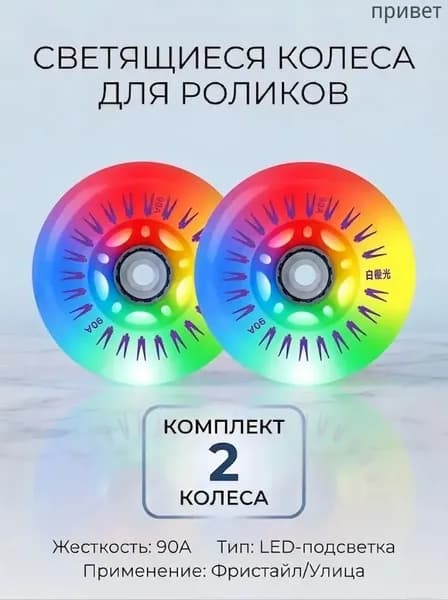 Светящиеся колеса 80 мм для роликов, детского самоката с подшипниками ILQ-9 (2шт)