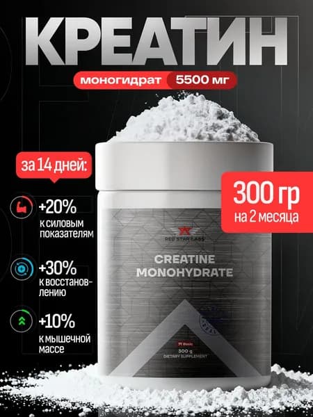 Креатин моногидрат порошок Creatine 100% Микронизированный 300 гр (Monohydrate, спортивное питание, для набора массы и роста мышц, без сахара)