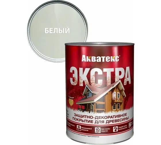 Пропитка АКВАТЕКС Экстра защитно-декоративная для древесины, белая (0,8л)