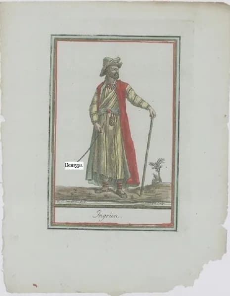 Ингерманландец, житель Ингрии. Антикварная гравюра (смешанная техника, ручная раскраска). Франция, 1796 год