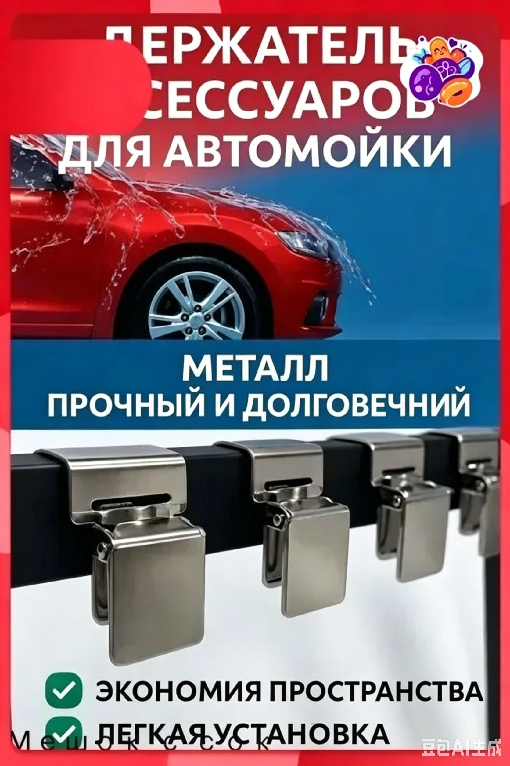 Прищепки для мытья автомобильных ковриков многофункциональные металлические зажимы для ковров, покрывал и аксессуаров для автомойки, 2 шт-