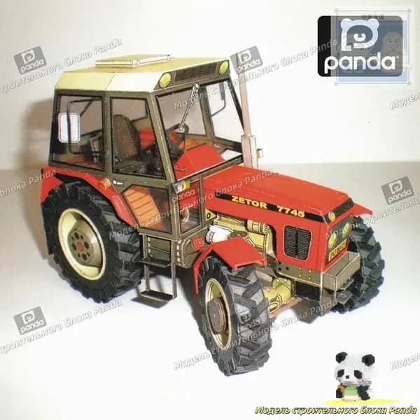 1:32, чешский Zetor 7745-7211, бумажная модель трактора, сельскохозяйственная техника, вырезка из бумаги своими руками, ручная работа