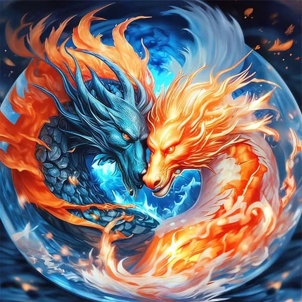Диамантная вышивка Две дракона 30 30 см, 5D, смола, холст