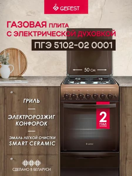 GEFEST Газовая плита ПГЭ 5102-02 0001 с электрической духовкой, коричневая