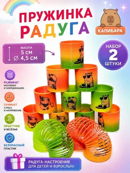 Игрушка пружинка радуга. Маленькая. Капибара. 2шт.