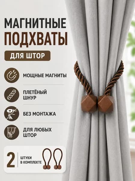 Подхват для штор магнитный, 2 шт, коричневый