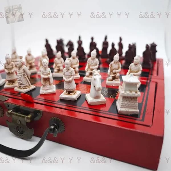 Toytime Антикварные международные терракотовые шахматы Деревянная складная шахматная доска
