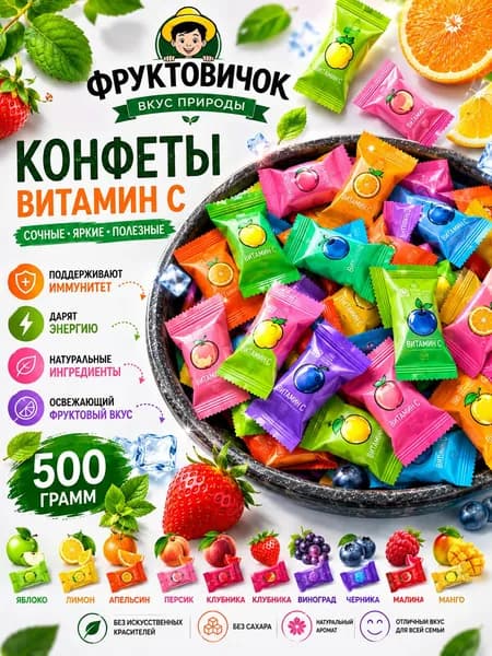 Конфеты Витамин С без сахара, 500 гр.
