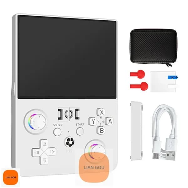 Портативная игровая консоль R36MAX2 с 4,5-дюймовым IPS-экраном и 128 ГБ встроенной памятью.