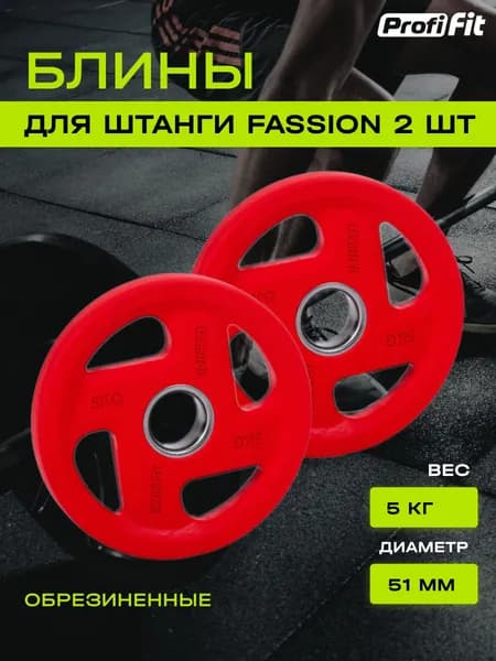 Диски для штанги PROFI-FIT FASSION, диаметр 51, цветные, обрезиненные, 5 кг, 2 шт.