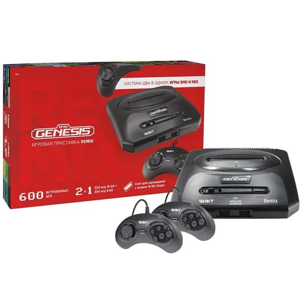 Игровая консоль Retro Genesis Remix 8+16Bit (600 игр, проводные геймпады, RCA)