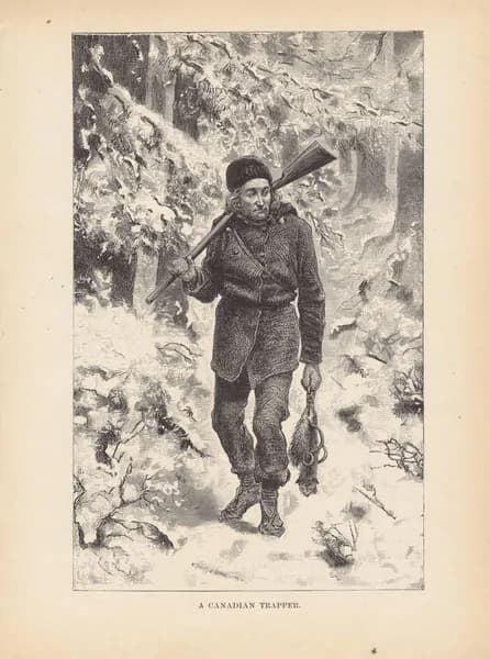 Канадский охотник. Антикварная гравюра (ксилография). США, 1892 г.